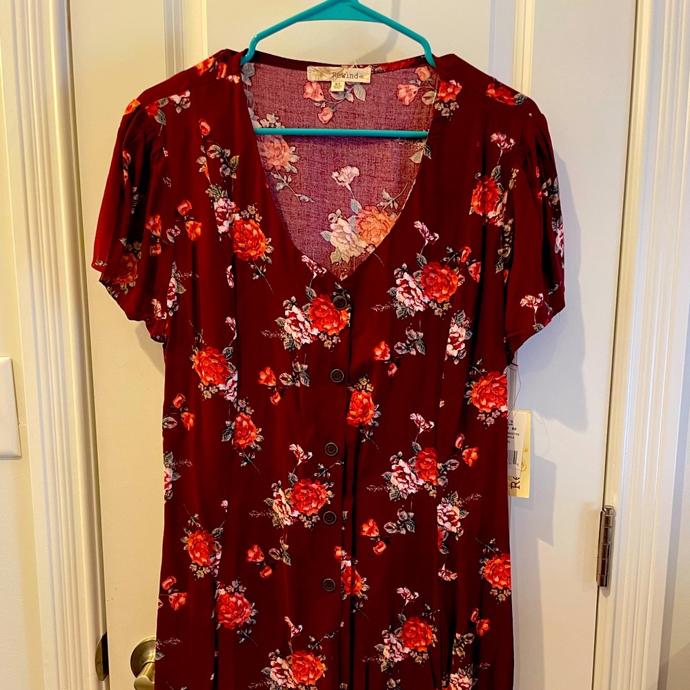Floral Design, button-up Dress with Tie Back Corset